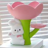Rabbit Flower Key Tray Resin Storage Plate Jewelry Holder Home Decoration for Bedroom Office - Extra Image