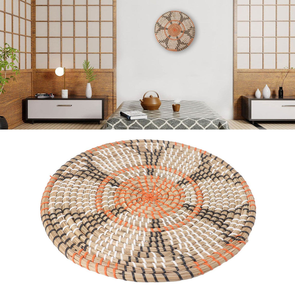 Grass Woven Placemats Nordic Style Innovative Round Placemats for Dining Table Home Decor Wall Decor 34cm/13.4in