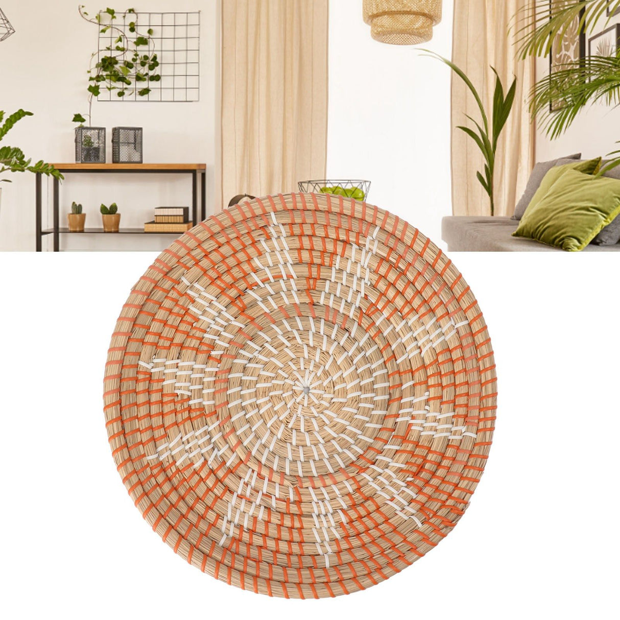 Round Grass Wall Ornaments 35cm Diameter Hand Knitting Hanging Woven Wall Baskets for Living Room Kitchen Style 1