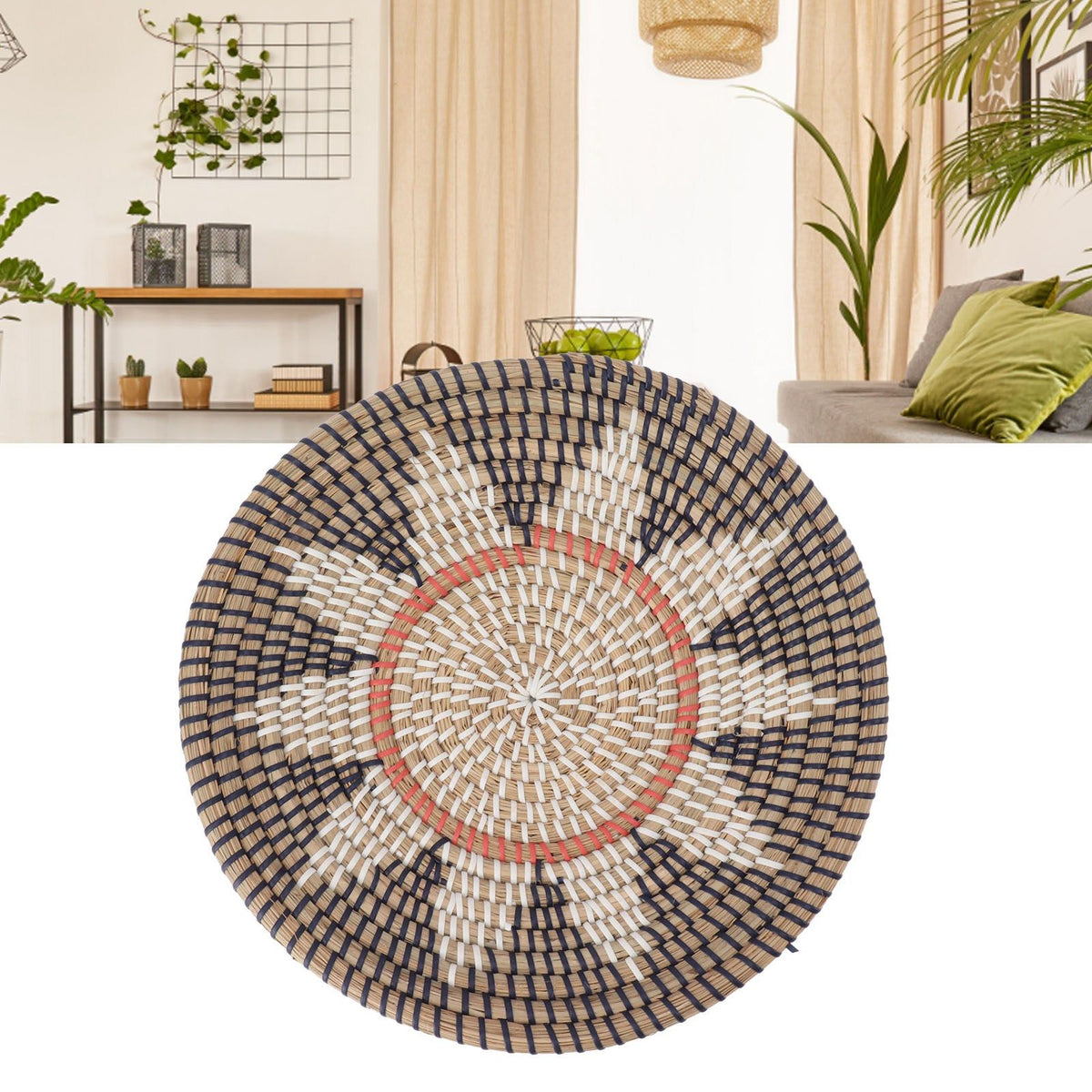 Round Grass Wall Ornaments 35cm Diameter Hand Knitting Hanging Woven Wall Baskets for Living Room Kitchen Style 2