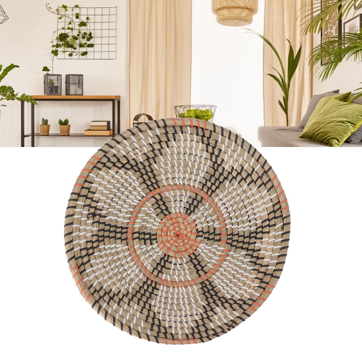 Round Grass Wall Ornaments 35cm Diameter Hand Knitting Hanging Woven Wall Baskets for Living Room Kitchen Style 3