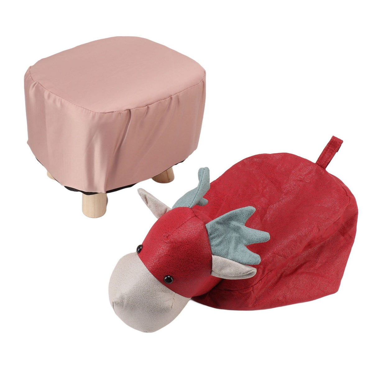 Animal Footstools Prevent Slip Cute Cartoon Giraffe Shape Soft Small Kids Stools for Home Red