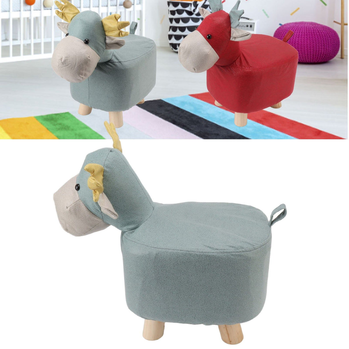 Animal Footstools Prevent Slip Cute Cartoon Giraffe Shape Soft Small Kids Stools for Home Blue