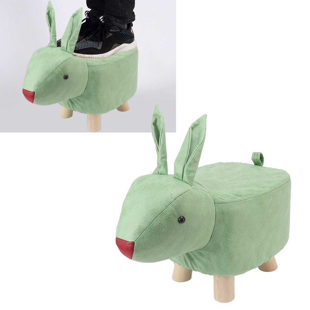Cartoon Animal Shaped Stool Kid Home Living Room Cute Wooden Footstool for Playroom Courtyard Green