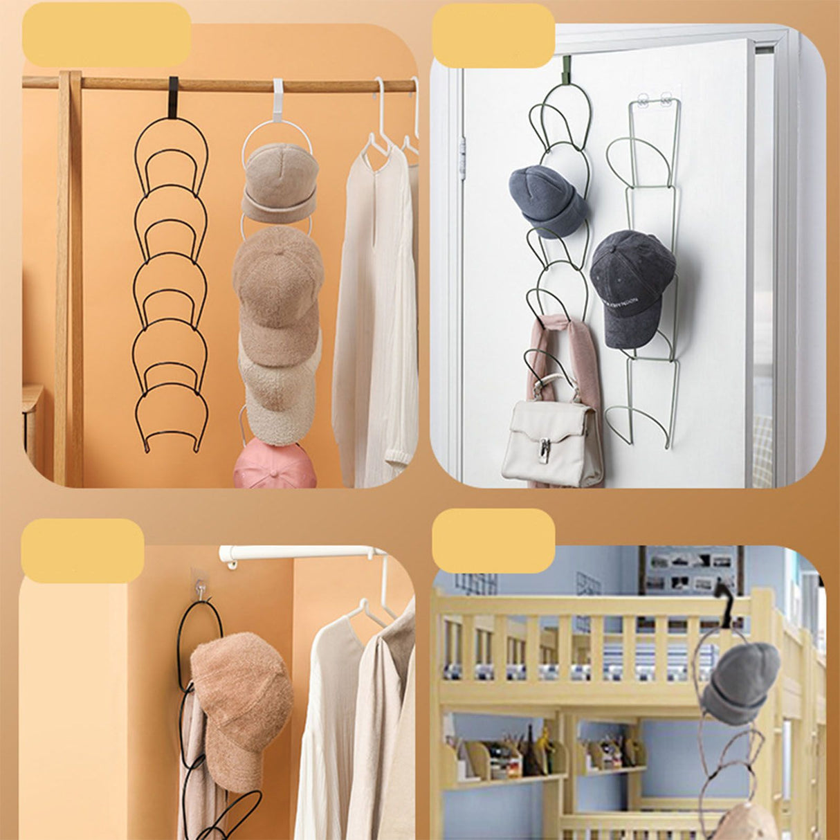 5Pcs Hat Rack Iron Punching Free Multi Layer Multifunctional Space Saving Hat Hanger Holder Black