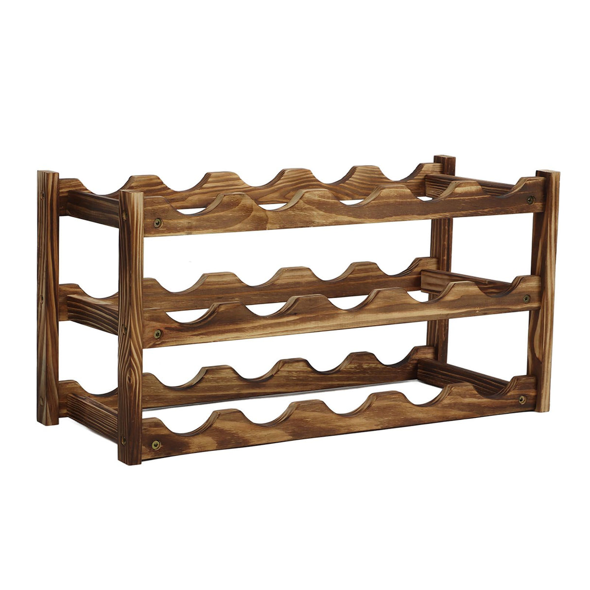 Wine Rack Pine Wood Wine Bottle Storage Shelf Display Organizer Decor for Countertop Home 3 Layer 15 Bottles Capacity