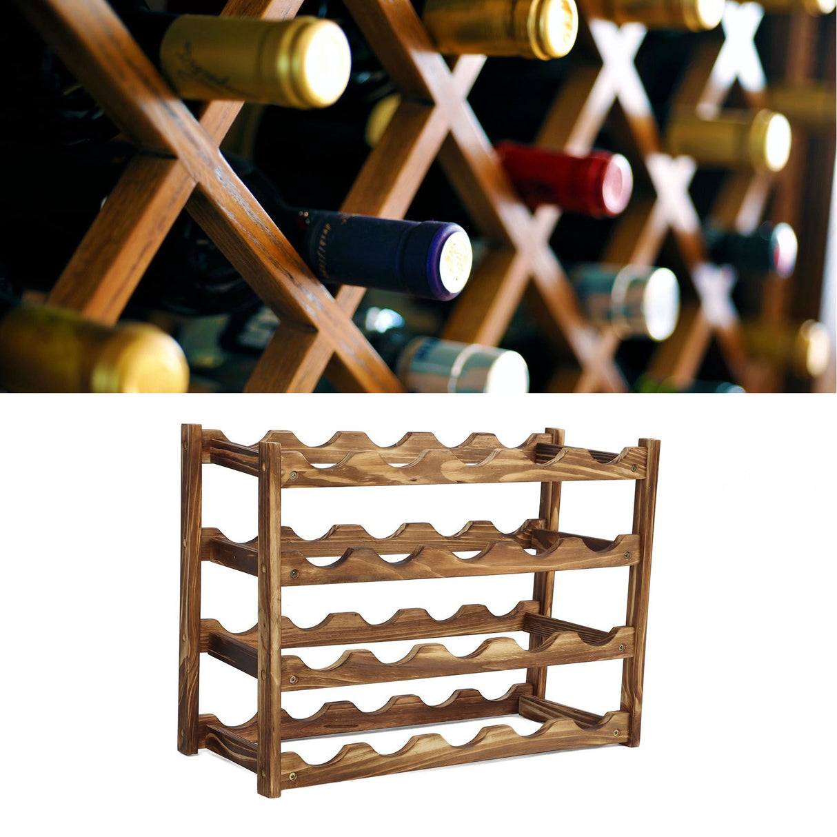 Wine Rack Pine Wood Wine Bottle Storage Shelf Display Organizer Decor for Countertop Home 4 Layer 20 Bottles Capacity