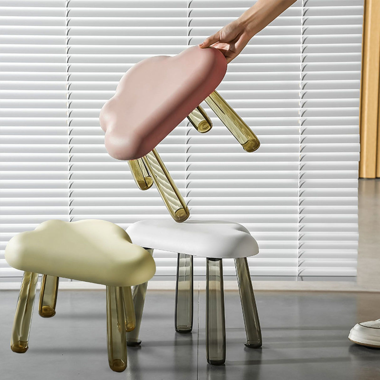Children Stool Cloud Shape Top Transparent Leg Delicate Plastic Stool Gift Present Home Decoration White