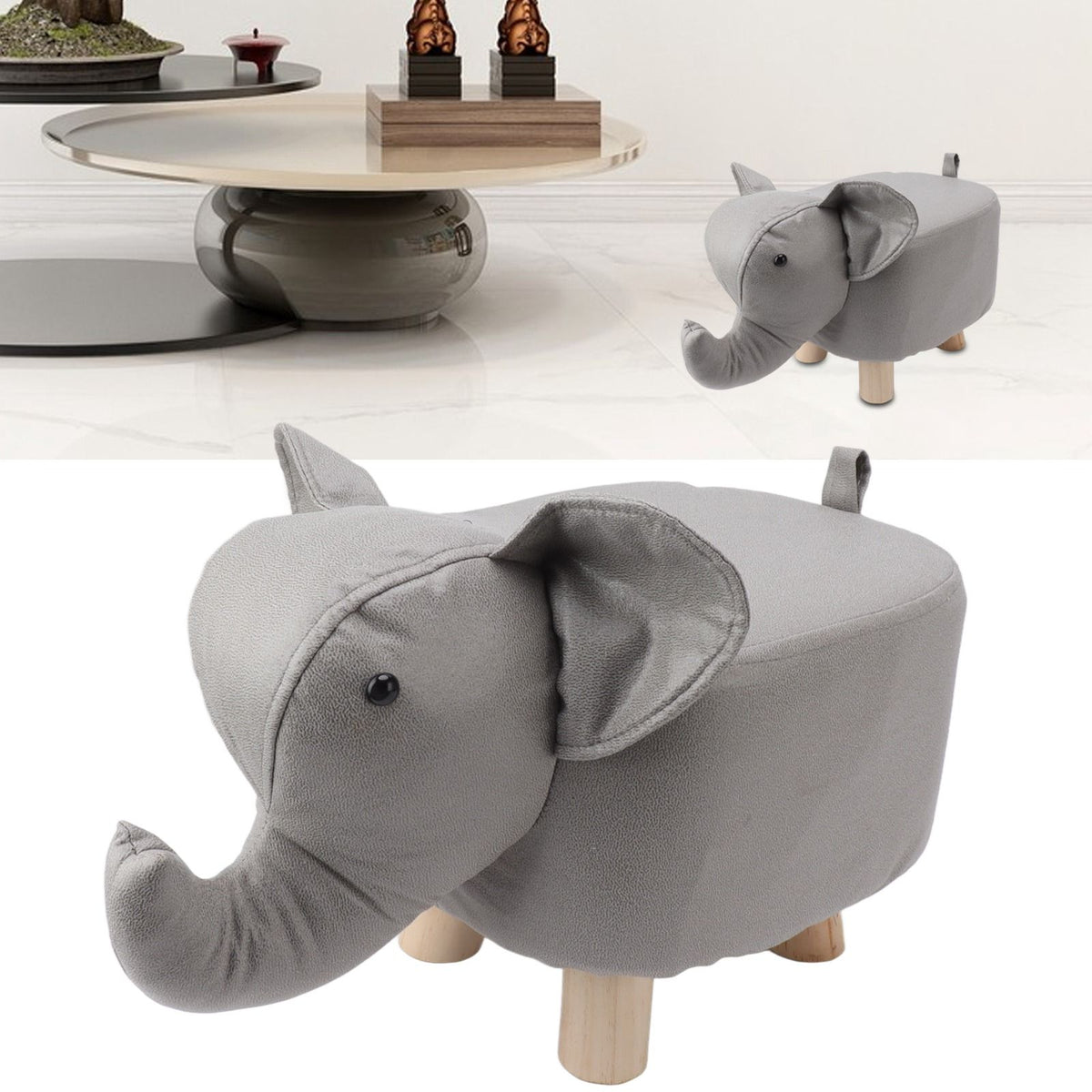 Animal Footstools Elephant Shaped Slip Resistant Silent Comfortable Stable Multi Purpose Cute Stool for Kids Light Gray