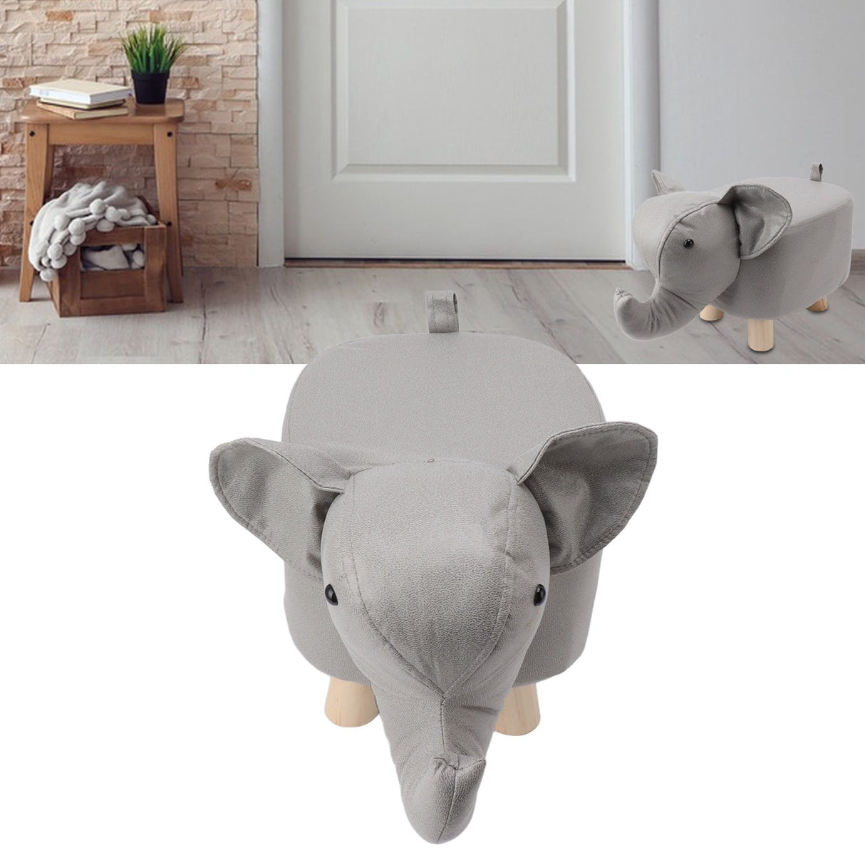 Animal Footstools Elephant Shaped Slip Resistant Silent Comfortable Stable Multi Purpose Cute Stool for Kids Light Gray