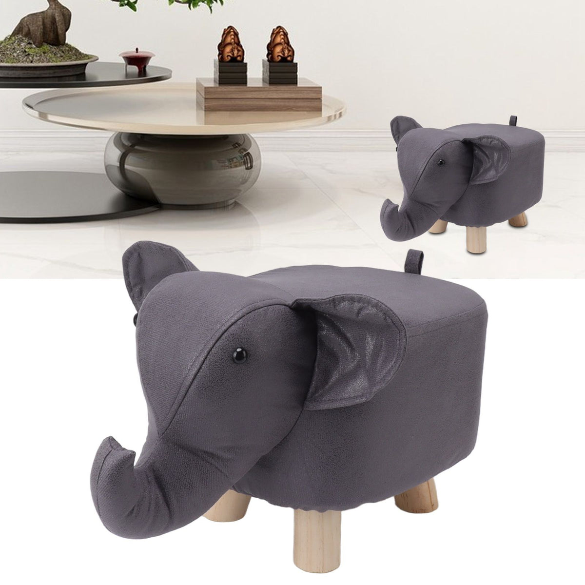 Animal Footstools Elephant Shaped Slip Resistant Silent Comfortable Stable Multi Purpose Cute Stool for Kids Dark Gray