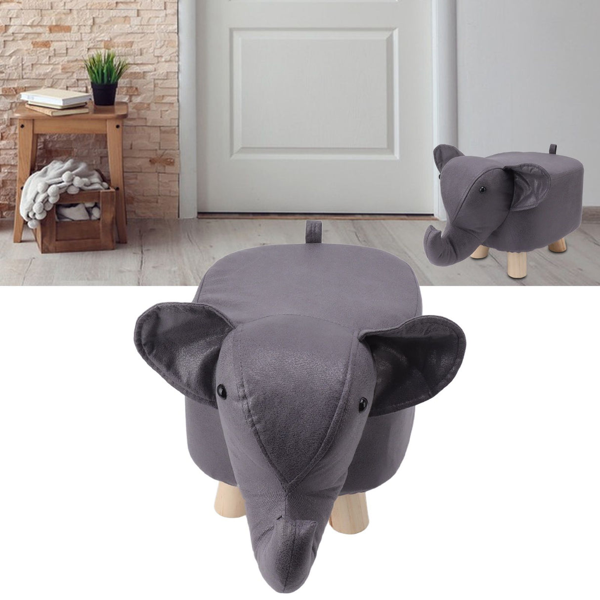 Animal Footstools Elephant Shaped Slip Resistant Silent Comfortable Stable Multi Purpose Cute Stool for Kids Dark Gray