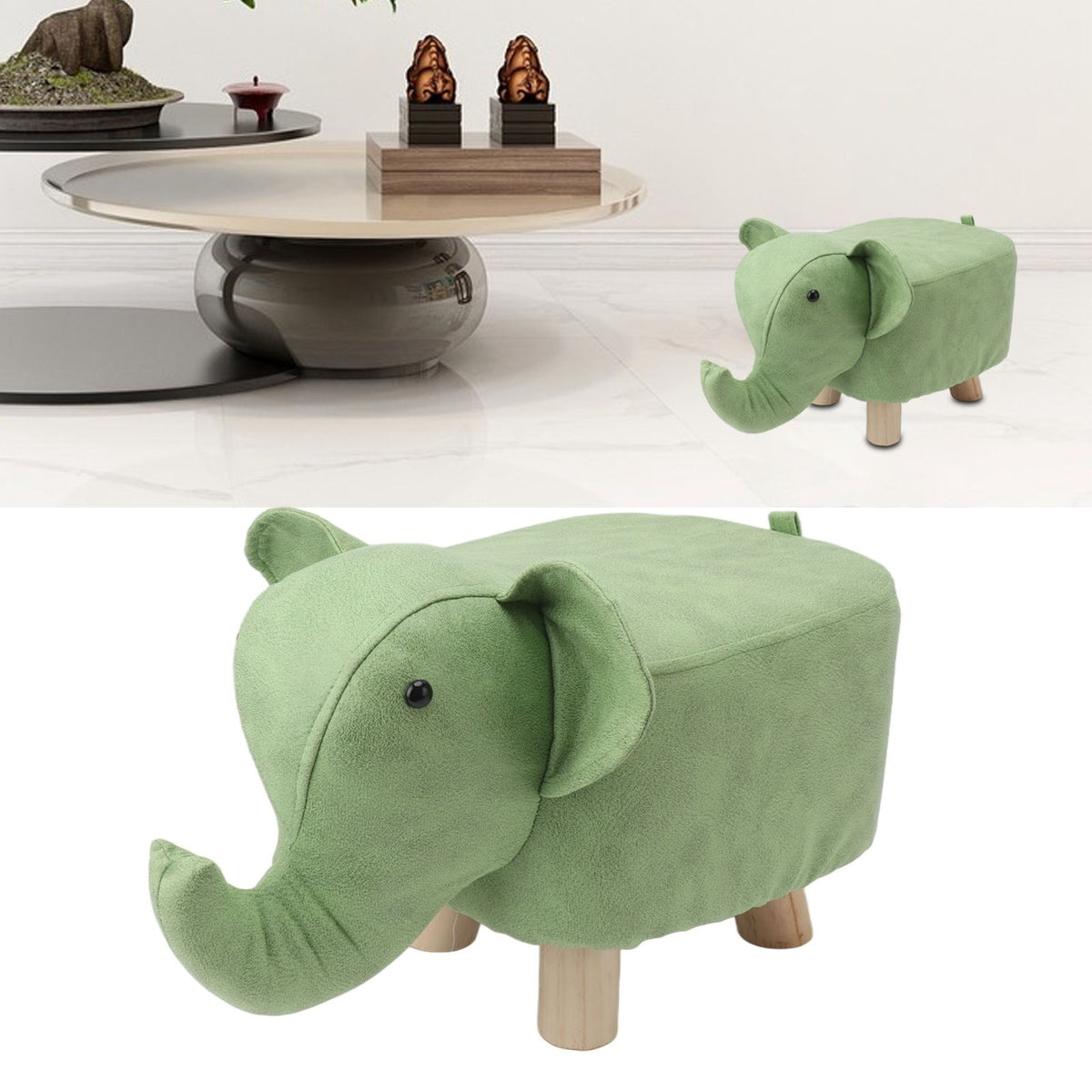 Animal Footstools Elephant Shaped Slip Resistant Silent Comfortable Stable Multi Purpose Cute Stool for Kids Green