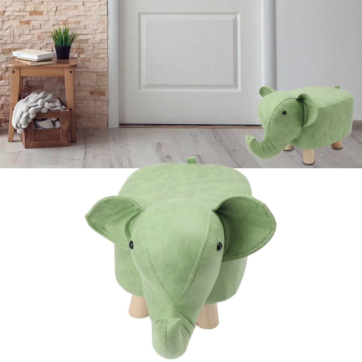 Animal Footstools Elephant Shaped Slip Resistant Silent Comfortable Stable Multi Purpose Cute Stool for Kids Green