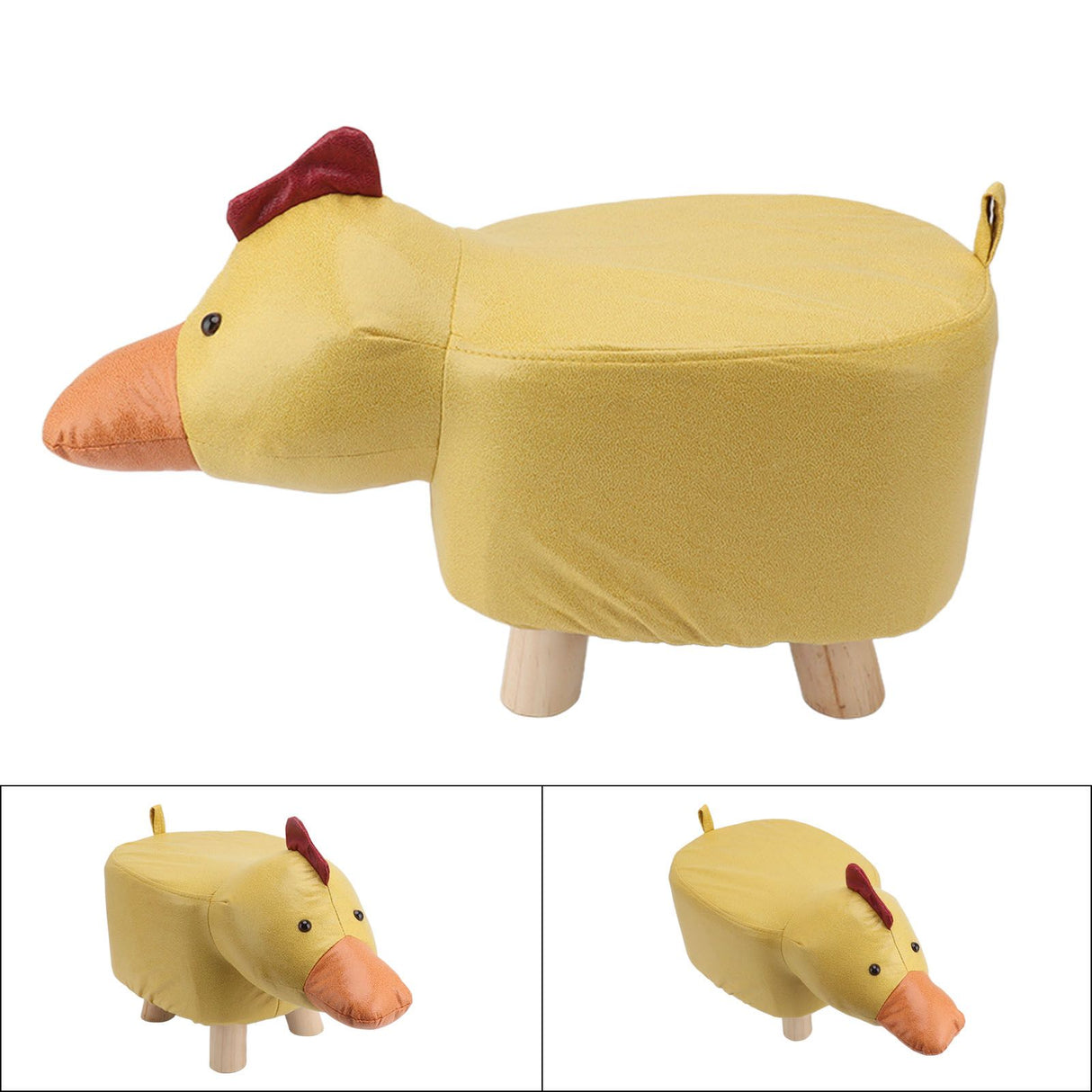 Cute Animal Footstool with Soft Padded Cushion and Prevent Slip Feet Small Footrest Stools for Kids Adults Yellow Duck