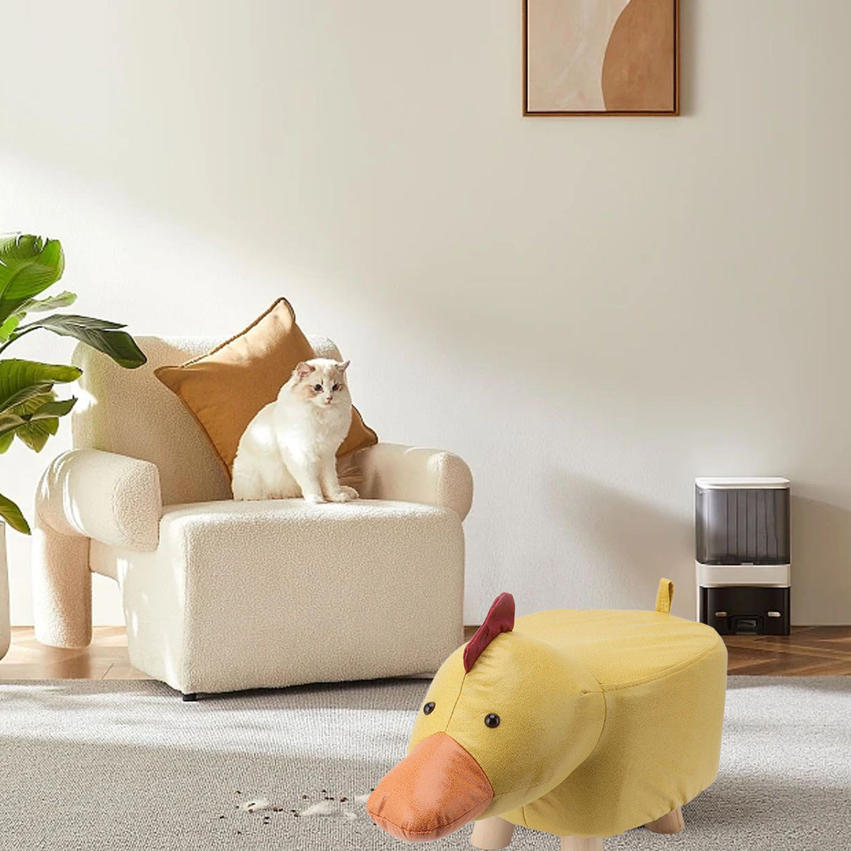 Cute Animal Footstool with Soft Padded Cushion and Prevent Slip Feet Small Footrest Stools for Kids Adults Yellow Duck