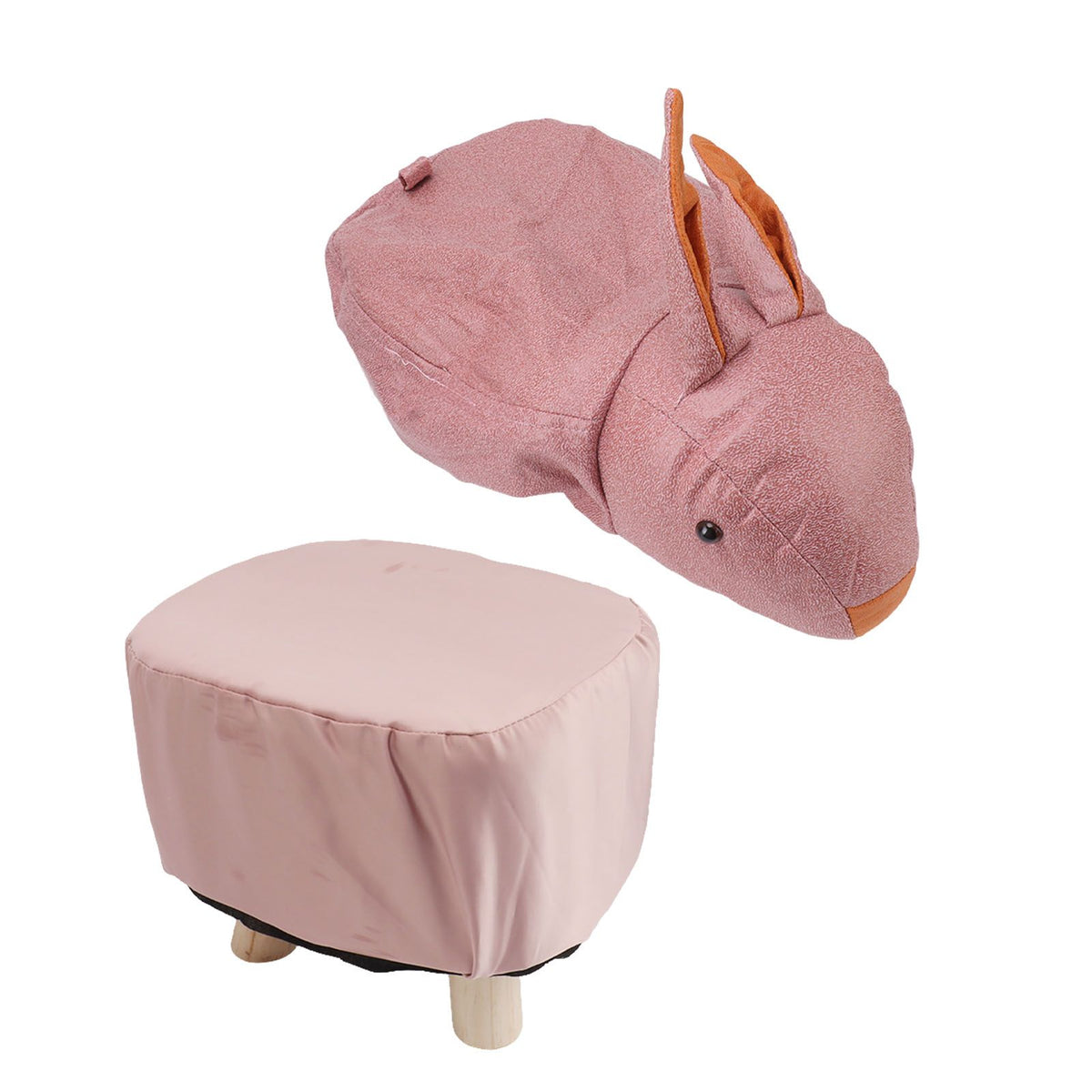 Cute Animal Footstool with Soft Padded Cushion and Prevent Slip Feet Small Footrest Stools for Kids Adults Pink Rabbit