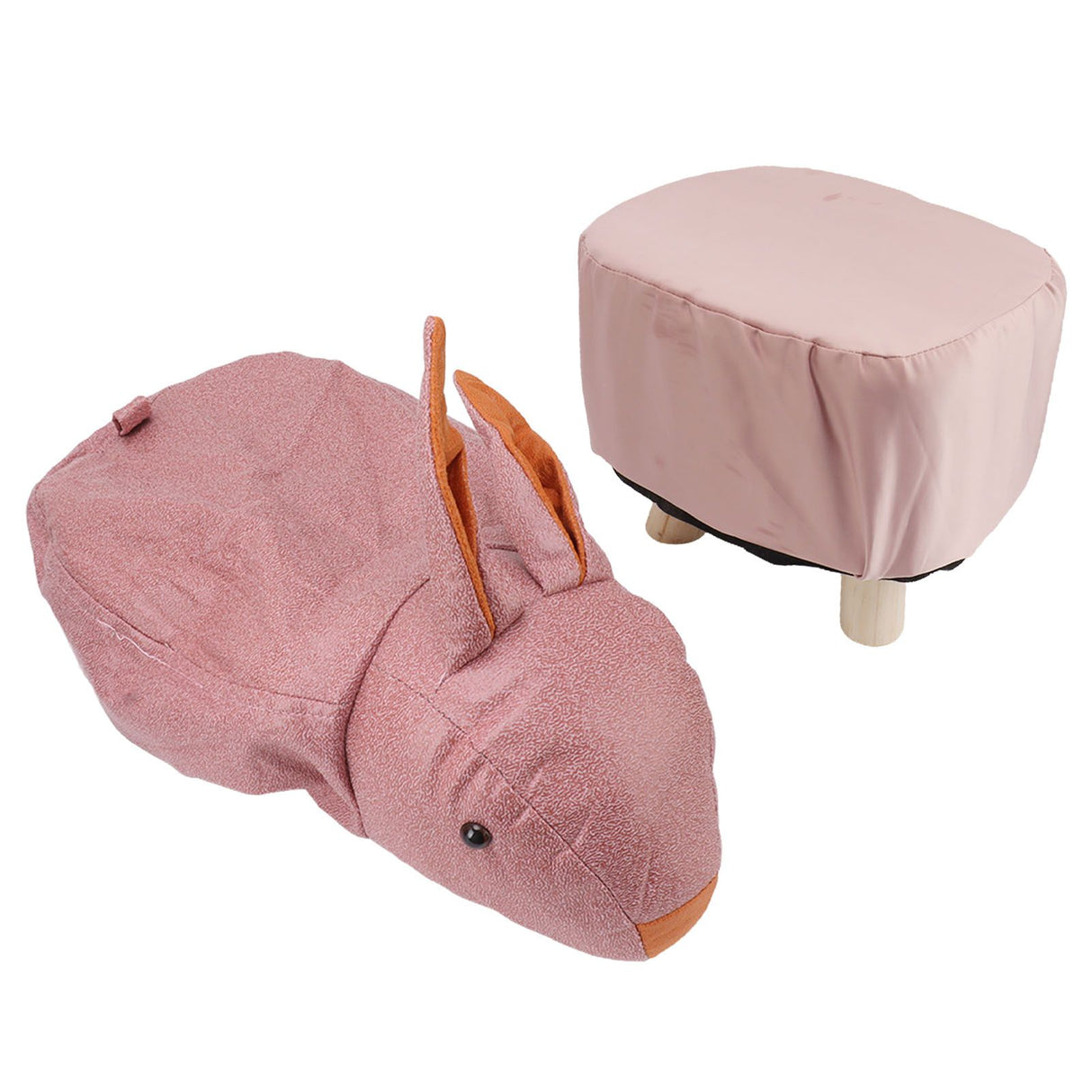 Cute Animal Footstool with Soft Padded Cushion and Prevent Slip Feet Small Footrest Stools for Kids Adults Pink Rabbit