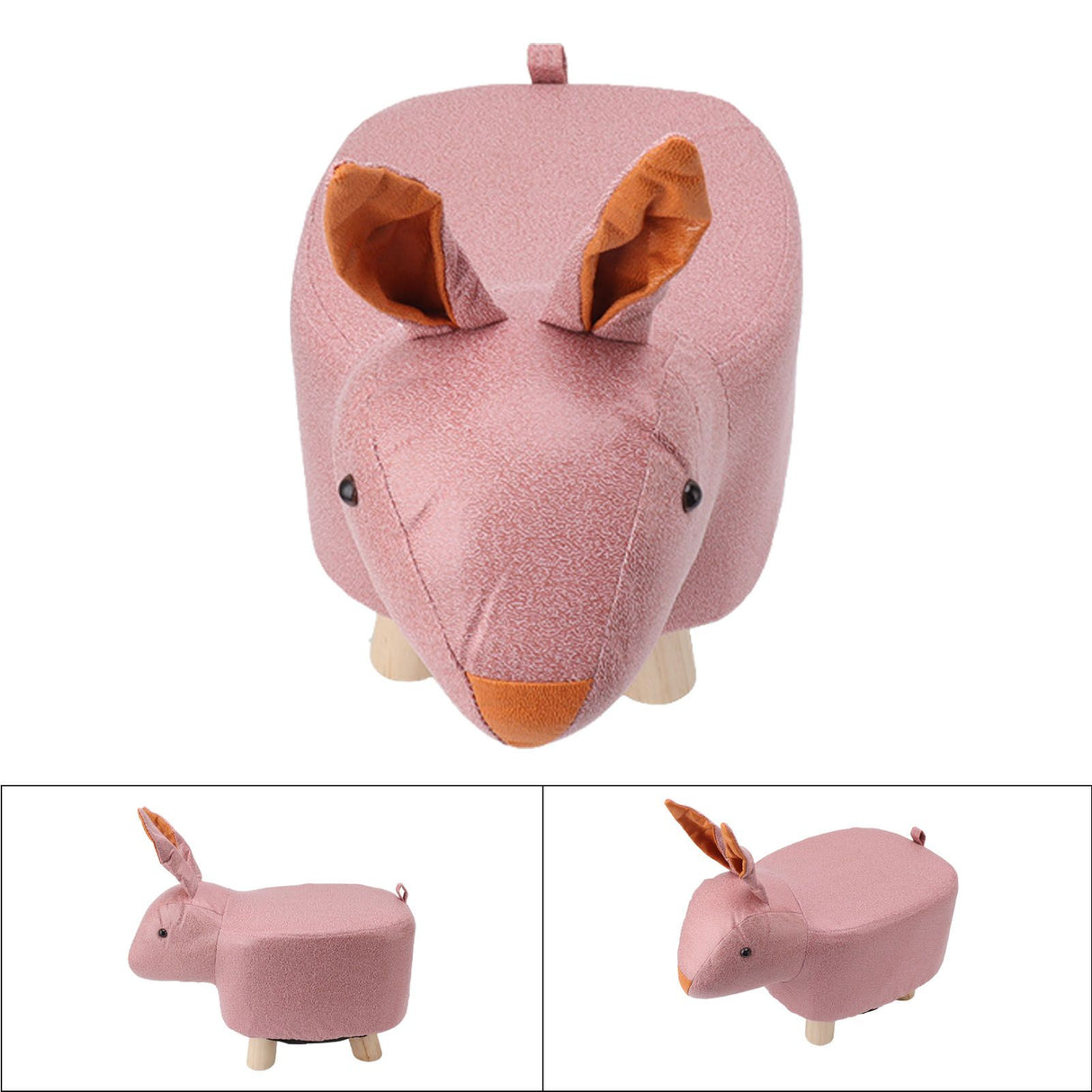 Cute Animal Footstool with Soft Padded Cushion and Prevent Slip Feet Small Footrest Stools for Kids Adults Pink Rabbit