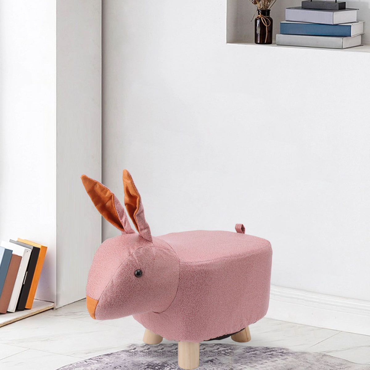 Cute Animal Footstool with Soft Padded Cushion and Prevent Slip Feet Small Footrest Stools for Kids Adults Pink Rabbit