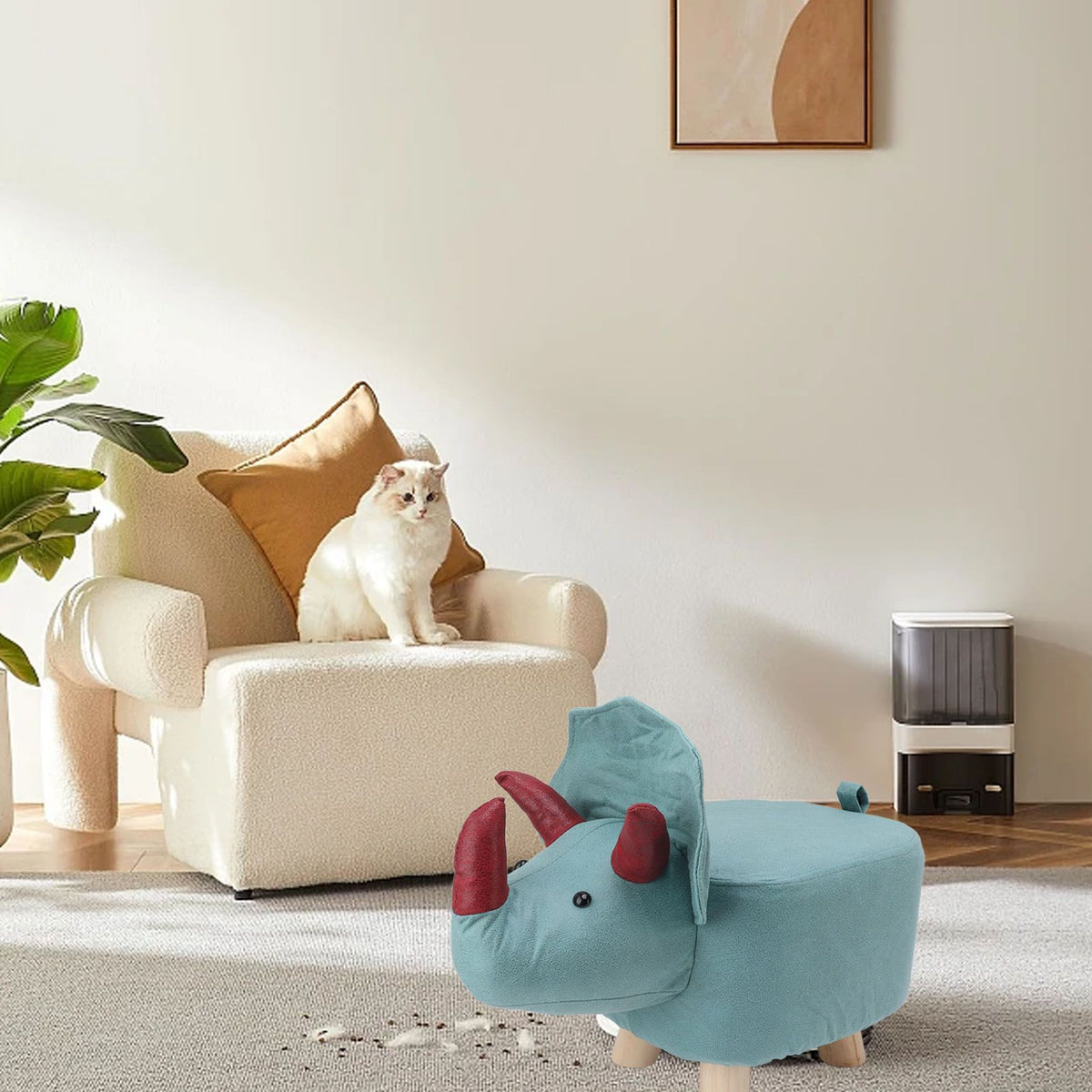 Cute Animal Footstool with Soft Padded Cushion and Prevent Slip Feet Small Footrest Stools for Kids Adults Dinosaur