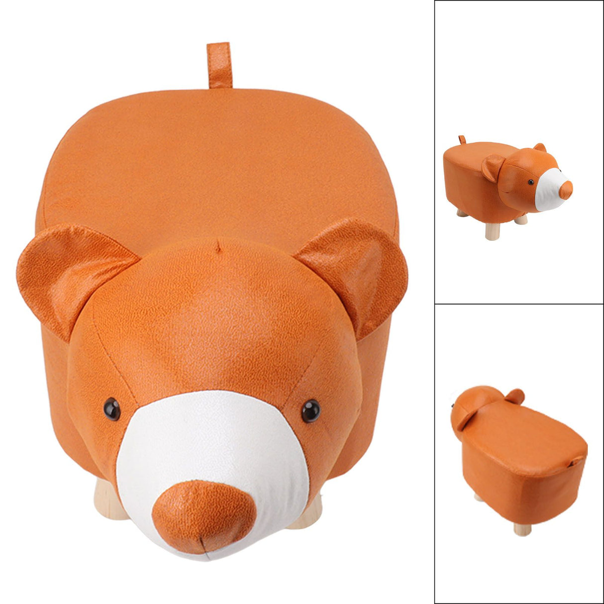 Cute Animal Footstool with Soft Padded Cushion and Prevent Slip Feet Small Footrest Stools for Kids Adults Little Bear