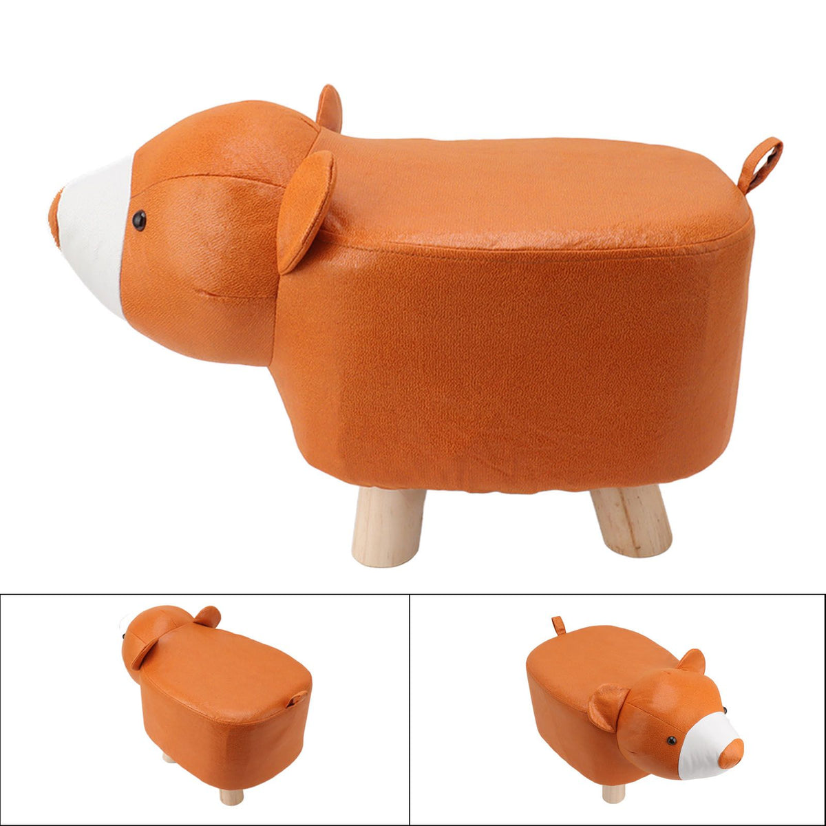 Cute Animal Footstool with Soft Padded Cushion and Prevent Slip Feet Small Footrest Stools for Kids Adults Little Bear