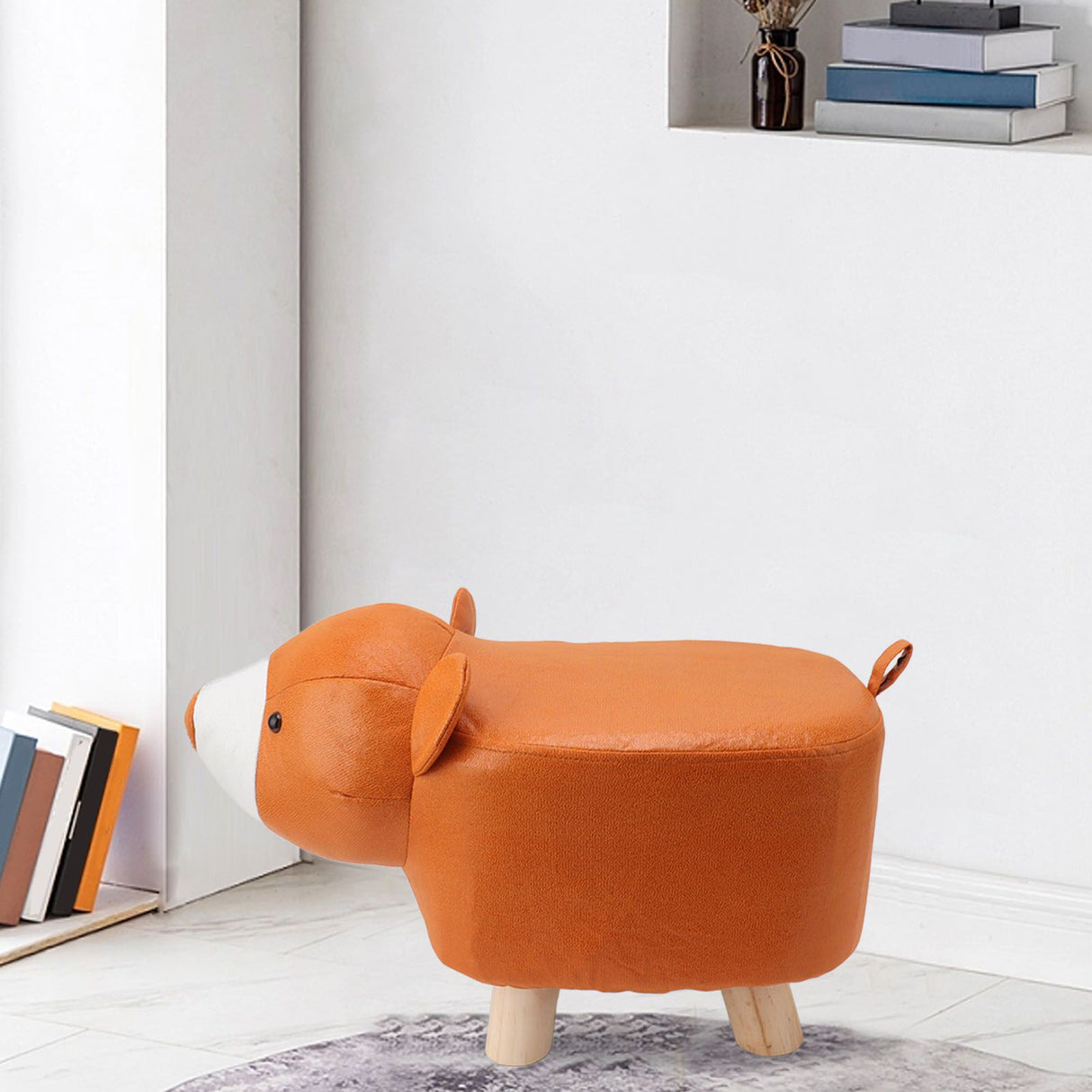 Cute Animal Footstool with Soft Padded Cushion and Prevent Slip Feet Small Footrest Stools for Kids Adults Little Bear