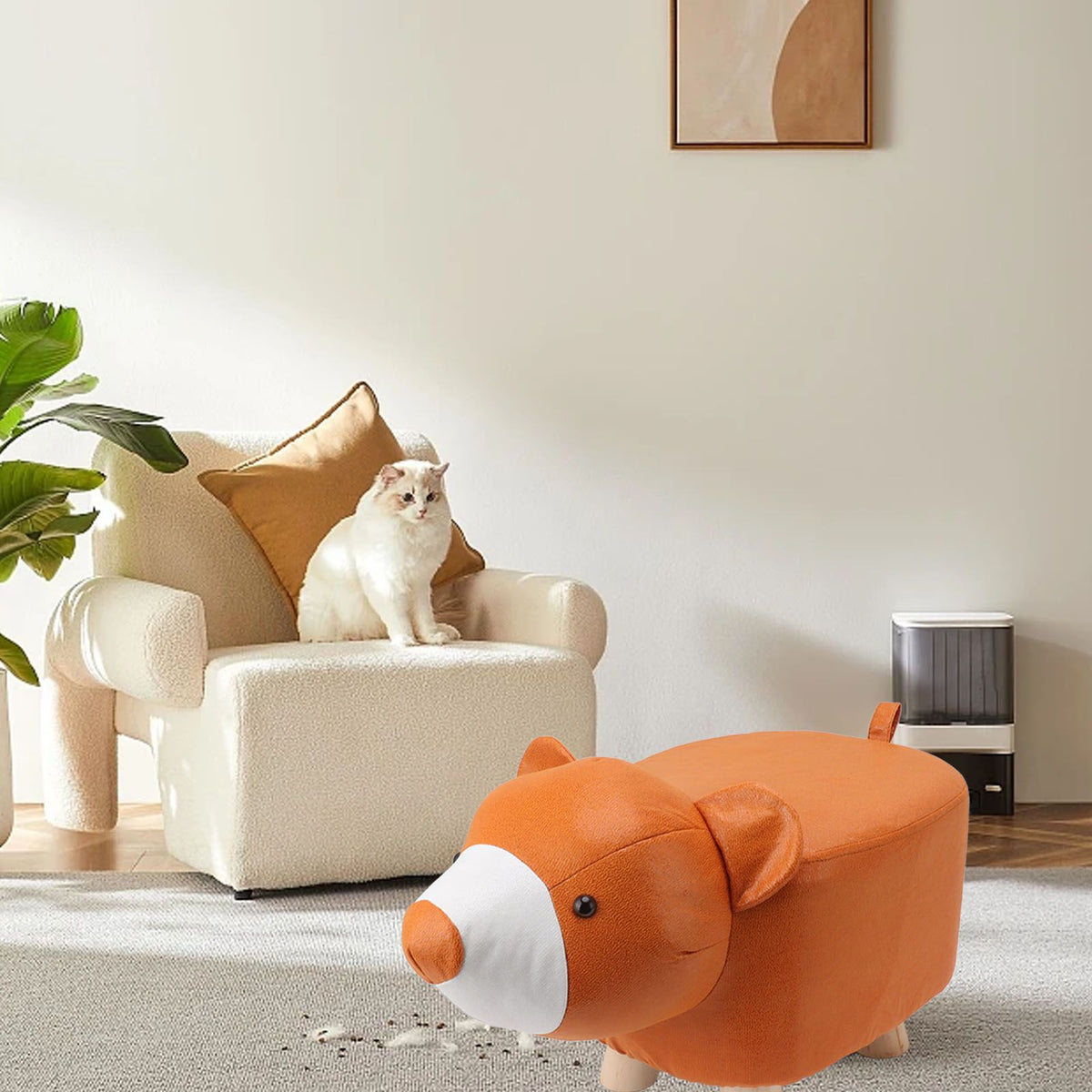 Cute Animal Footstool with Soft Padded Cushion and Prevent Slip Feet Small Footrest Stools for Kids Adults Little Bear