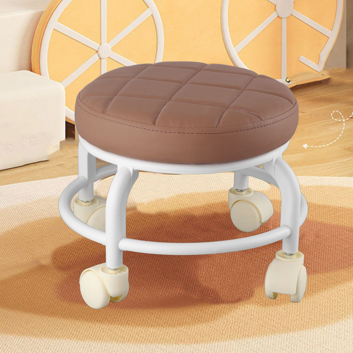 Rolling Ottoman High Density Memory Foam Waterproof Quiet Wheels Double Layers Footrest Stool for Family Office Coffee Color