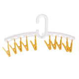 Plastic Sock Clips Drying Rack Straight Rod for Clothes Travel Portable Supplies White and Yellow - Side View