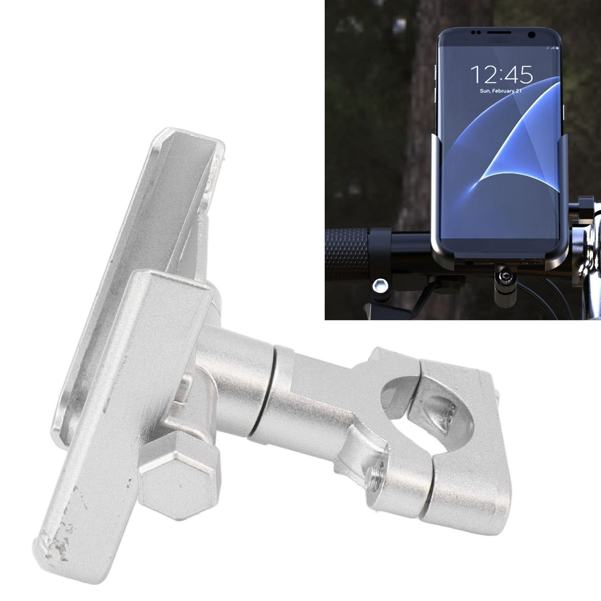 Bike Phone Mount Aluminum Alloy Silicone Pad Rotatable Impact Resistant Bike Cell Phone Holder for 4 to 7 Inch Device Silver