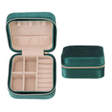 Velvet Jewelry Box Compact Small Zippered Travel Organizer Portable Storage Case for Daily Use Blackish Green
