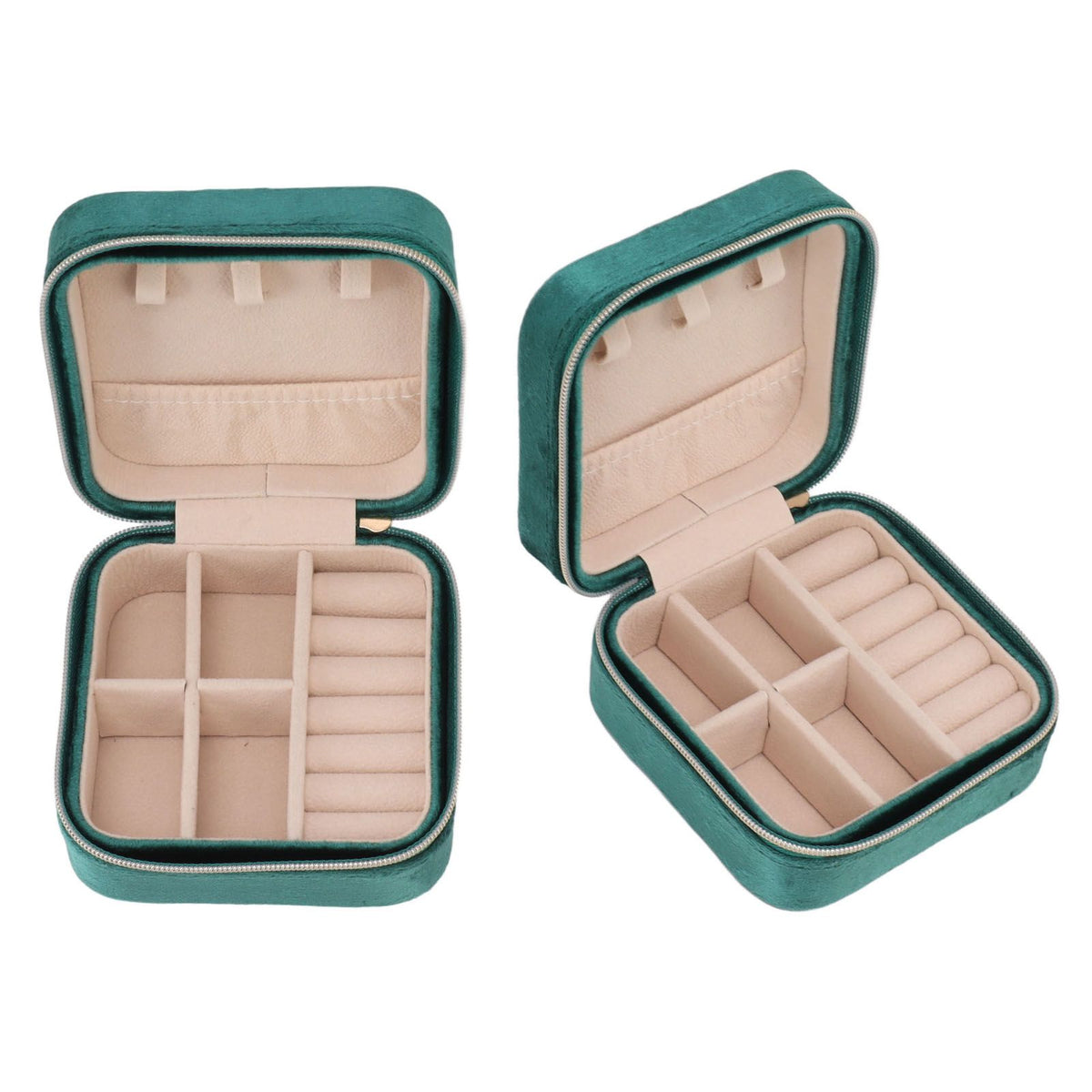 Velvet Jewelry Box Compact Small Zippered Travel Organizer Portable Storage Case for Daily Use Blackish Green
