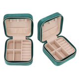 Velvet Jewelry Box Compact Small Zippered Travel Organizer Portable Storage Case for Daily Use Blackish Green - Side View