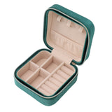 Velvet Jewelry Box Compact Small Zippered Travel Organizer Portable Storage Case for Daily Use Blackish Green