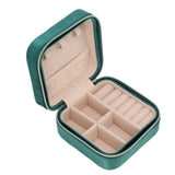 Velvet Jewelry Box Compact Small Zippered Travel Organizer Portable Storage Case for Daily Use Blackish Green