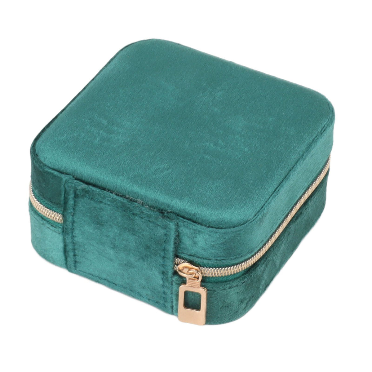 Velvet Jewelry Box Compact Small Zippered Travel Organizer Portable Storage Case for Daily Use Blackish Green