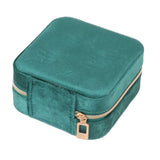 Velvet Jewelry Box Compact Small Zippered Travel Organizer Portable Storage Case for Daily Use Blackish Green