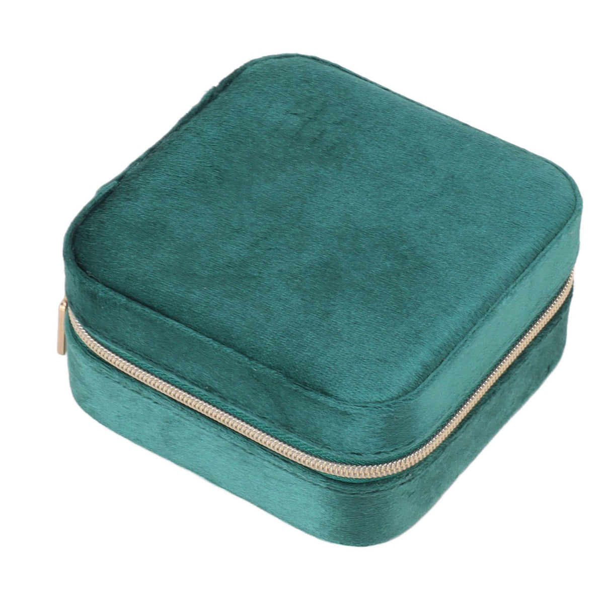 Velvet Jewelry Box Compact Small Zippered Travel Organizer Portable Storage Case for Daily Use Blackish Green