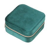Velvet Jewelry Box Compact Small Zippered Travel Organizer Portable Storage Case for Daily Use Blackish Green - Low Angle