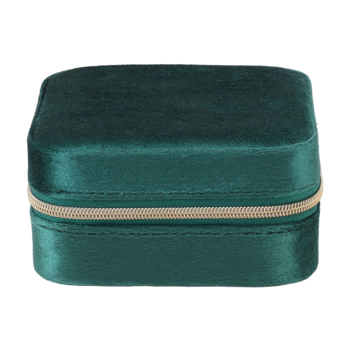 Velvet Jewelry Box Compact Small Zippered Travel Organizer Portable Storage Case for Daily Use Blackish Green