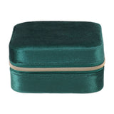 Velvet Jewelry Box Compact Small Zippered Travel Organizer Portable Storage Case for Daily Use Blackish Green - Extra Image