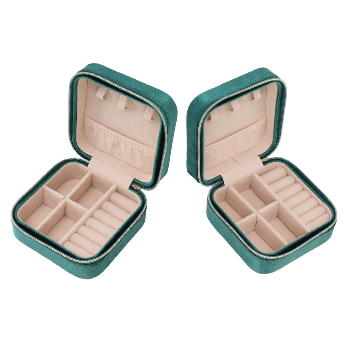 Velvet Jewelry Box Compact Small Zippered Travel Organizer Portable Storage Case for Daily Use Blackish Green