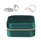 Velvet Jewelry Box Compact Small Zippered Travel Organizer Portable Storage Case for Daily Use Blackish Green