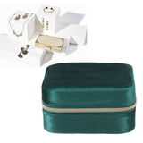 Velvet Jewelry Box Compact Small Zippered Travel Organizer Portable Storage Case for Daily Use Blackish Green