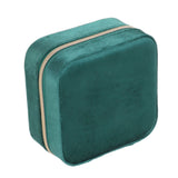 Velvet Jewelry Box Compact Small Zippered Travel Organizer Portable Storage Case for Daily Use Blackish Green