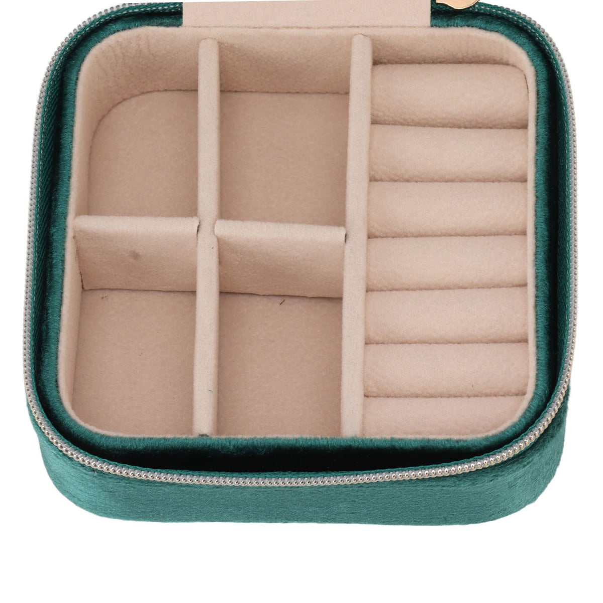 Velvet Jewelry Box Compact Small Zippered Travel Organizer Portable Storage Case for Daily Use Blackish Green