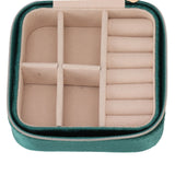 Velvet Jewelry Box Compact Small Zippered Travel Organizer Portable Storage Case for Daily Use Blackish Green