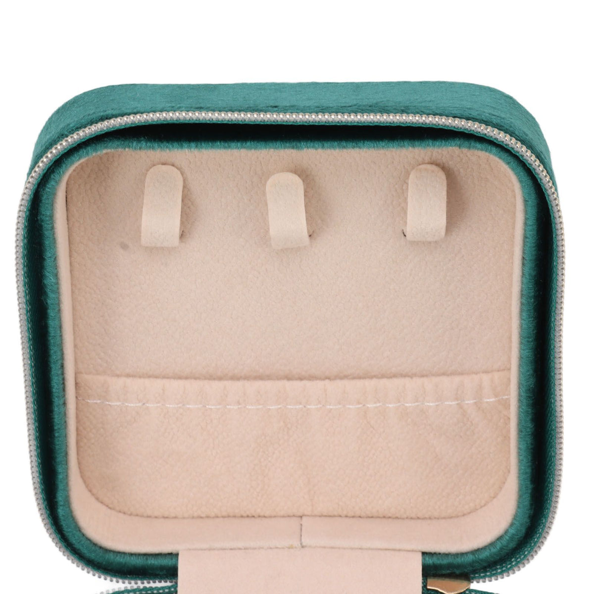 Velvet Jewelry Box Compact Small Zippered Travel Organizer Portable Storage Case for Daily Use Blackish Green